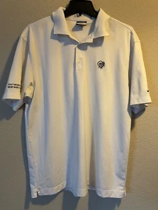 Nike Dri-Fit Golf Polo Shirt Size L White Short Sleeve Logos Chest and Sleeves - Picture 1 of 9
