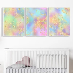Set Of 3 Rainbow Abstract Prints Poster Marble Nursery Wall Art Home Decor 1038 - Picture 1 of 2
