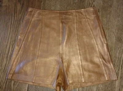 Cache Cintura Alta Suave 100% Cuero Genuino Real Cremallera Lateral Pantalones Cortos Talla 8 Cintura 28 Foto 1 de 4