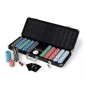500 Piece Texas Hold Em Poker Set Tin Case Cards Deck Chips Mat Dice Casino Game - Picture 1 of 12
