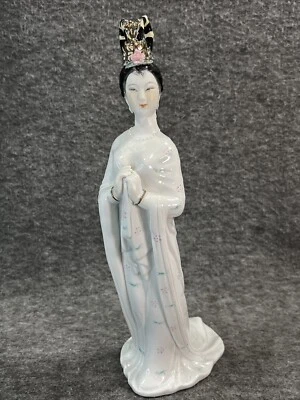 Vtg Porcelain Asian Woman Statue 11” Tall With Gold Trim  Hand painted Rare - Image 1 of 4