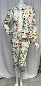 Alice Through The Looking Glass White Floral Suit  Jacket And Pants Large 8 New - Picture 1 of 4