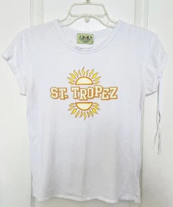 VINTAGE RARE Y2K JUICY COUTURE ST TROPEZ 93 WHITE GRAPHIC SUN BURST T SHIRT SZ L - Bild 1 von 13