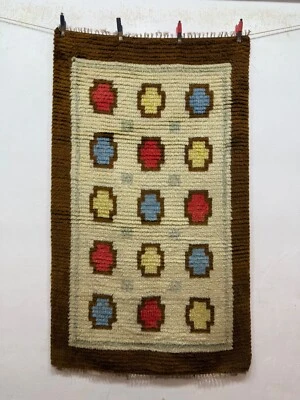 Vintage Mid Century Swedish Scandinavian Rya Shag Wool Rug WallHanging 120x71 Cm Foto 1 de 4