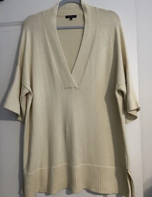 Lafayette 148 New York Ivory V Neck Sweater/Ribbed Trim/Neck/Elbow Sleeves/ Sz M - Image 1 of 4