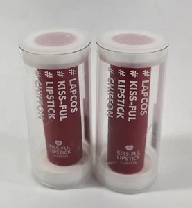 Lot Of 2 Lapcos Kiss-Ful Lipstick Chiffon 01 Fantastic Red Full Size - Picture 1 of 3