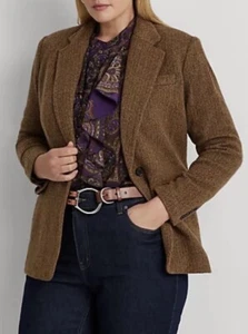 Blazer a spina di pesce Lauren Ralph Lauren taglie forti misto lana marrone taglia 18 W Nuovo con etichette - Foto 1 di 11