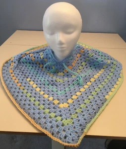 NEW Handmade Crochet Unisex Child Poncho Blue/multi Granny Stitch size 6-10 med - Picture 1 of 4