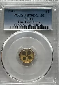 FOUR LEAF CLOVER 2017 PALAU GOLD $1 COIN PCGS PF70 DEEP CAMEO - Picture 1 of 2