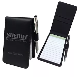 Personalisierter Name & Sheriff Abteilung Kunstleder Jotterblock Notizblock mit Stift - Bild 1 von 2