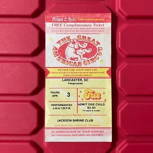Allan C Hill Great American Circus Lancaster SC Child Ticket Stub Vtg 1980s - Picture 1 of 2