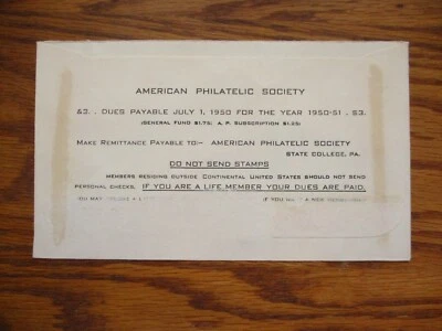 COVER 1950 "APS COVER MEMBERS $3 DUES  " See Pic - Image 1 of 2