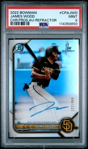 2022 BOWMAN CHROME PROSPECT AUTO REFRACTOR #CPAJWD JAMES WOOD 222/499 PSA 9 AUTO - Picture 1 of 2