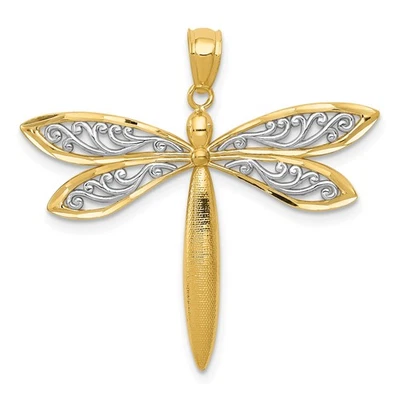 14k Yellow Gold Rhodium Dragonfly Pendant Filigree Wing Nature Symbol Jewelry Foto 1 de 4