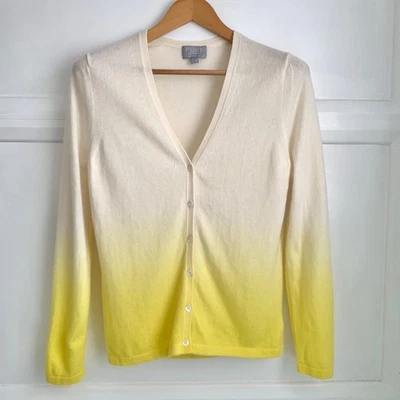 PURE Collection Cashmere Ombré Cardigan Womens UK 14 Ivory Yellow V Neck - Image 1 of 4