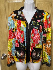Alberto Makali Women’s Size L Zipper Jacket Artsy Art To Wear Multicolor Floral - Picture 1 of 8