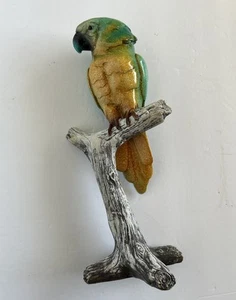 CERAMIC PARROT-On Resin Stump Perch 11” Colorful Tropical MCM Statue McCaw GUC! - Picture 1 of 15