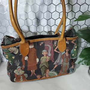Vintage Tapestry Purse Handbag with Leather Handles - Picture 1 of 13