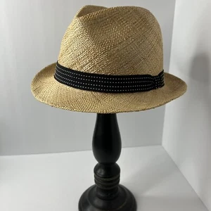 LOFT Women's Short  Brim Black Banded Fedora Hat Natural Straw 22” Circumference - Picture 1 of 8