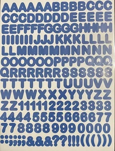 Blue Numbers Letters Alphabet Symbols Scrapbook Stickers 8” x 10” Sheet - Picture 1 of 1