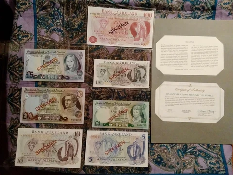 NORTHERN IRELAND 7 Specimen Set UNC 1978 P 61-64  P 247-9 CS1&CS2 004753 COA Cover