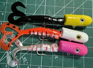 Plantilla Crazy Tail 7/0 Amarillo 310g PLANTILLA DE DEMOLICIÓN PESADA ABADEJO, BACALAO, COLA DE GOMA X 3 - Imagen 1 de 6