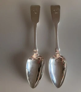 2 Coin Silver Table Spoons, Nicholas Ephraim Young, Saratoga Springs, NY, C1839 - Picture 1 of 10