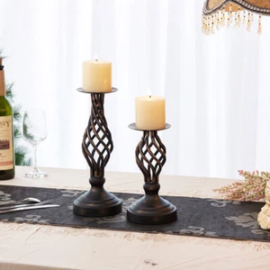 Vintage Metal Candlesticks Romantic Vertical Candle Holder For Home Decor Black - Picture 1 of 19