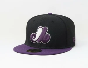New Era 59Fifty Men Boy Hat Montreal Expos Throwback "M" Black Purple Fitted Cap - Picture 1 of 5