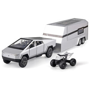 1:32 Diecast Vehicle for Tesla Cybertruck Trailer Model Car Toy Sound Light Toy