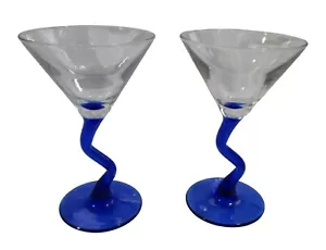 Vintage Libbey Cobalt Blue Z Stem Mini Martini Cocktail Glasses GUC A Pair - Picture 1 of 10