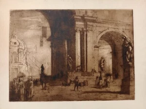 Paolo Mezzanotte Fantasia barocca acquatinta originale 1920  Venezia portico - Picture 1 of 8