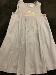 Polly Flinders Vintage Blue Dress Embroidered Flowers Pleats Size 7/8 - Picture 1 of 10