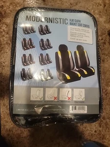 FH Group Modernistic Flat Cloth Bucket Seat Covers Gray/yellow/black - Picture 1 of 3