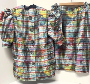 Vintage DAVID HAYES Poly/Silk Suit Jacket & Skirt WM 12 EUC Graphic Texture EUC - Picture 1 of 17