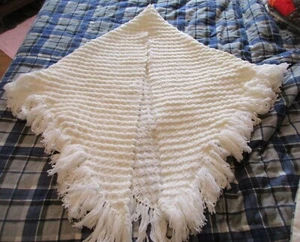 Hand Crochet Girls White Chucky Knit Poncho Cape Wrap Shawl - Picture 1 of 5