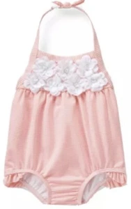 NWT Infant Girls 3-6 mo Janie & Jack “MONACO PICNIC” Pink stripe 1-pc SWIMSUIT - Picture 1 of 2