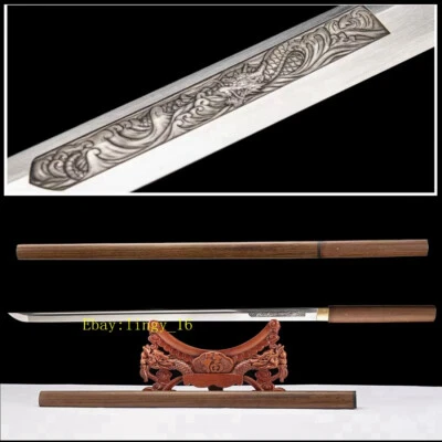 Cuchillo recto samurai de acero al carbono afilado Dragon Katana 1095 espada ninja japonesa Foto 1 de 4