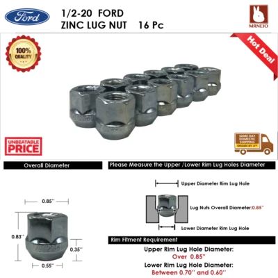 16PC FORD MUSTANG/THUNDERBIRD 1/2-20 CHROME OPEN END WHEEL LUG NUT ACORN SEAT  - Image 1 of 3