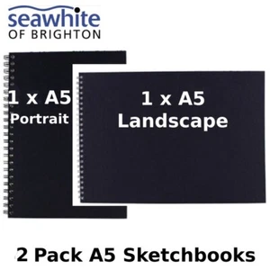 2 PACK - A5 SEAWHITE Sketchbooks Portrait & Landscape 140gsm All Media Paper - Picture 1 of 3