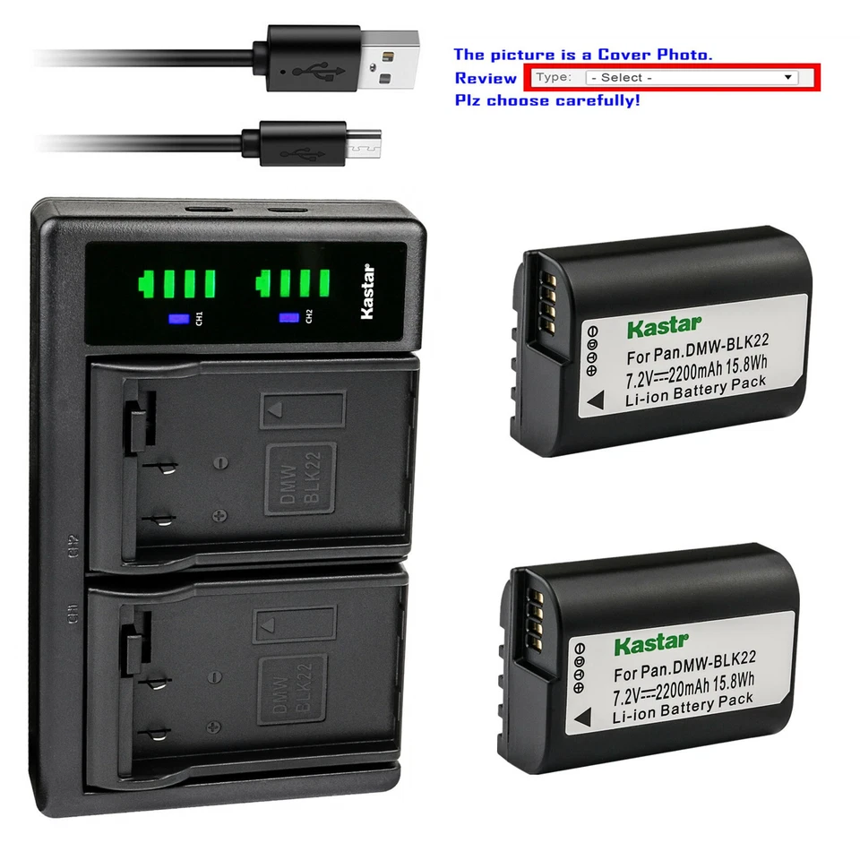 Cargador USB Kastar DMW-BLK22 Batería LTD2 para Panasonic Lumix S5 II Sin Espejo Foto 1 de 4