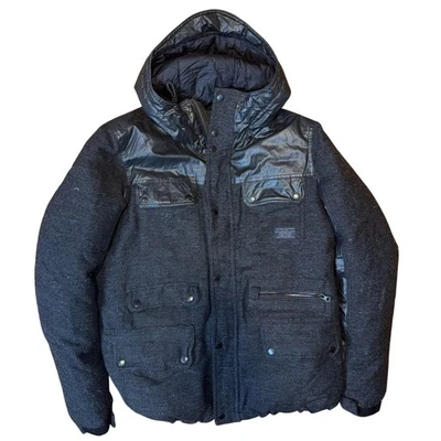 ALLSAINTS Spitalfields Men's Wool and Faux Leather Down Filled Parka Size XL - Image 1 of 4