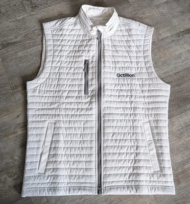 Chaleco de rendimiento acolchado Johnnie-O Crosswind para hombre talla S blanco capucha oculta usado en excelente estado Foto 1 de 4