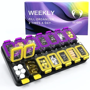 Extra Large Weekly Pill Organizer 2 Times A Day - Airtight Pill Box 7 Day - A... - Picture 1 of 8