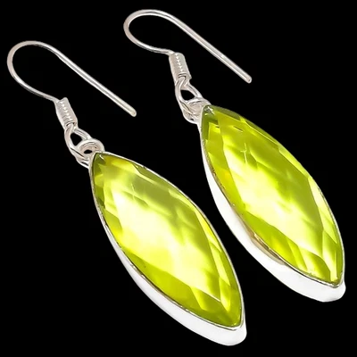 Peridot Green Gemstone 925 Sterling Silver Earring 2.0" r639 - Image 1 of 4