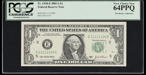 Fr. 1930-E 2003A $1 Federal Reserve Note Binary S/N - Picture 1 of 2