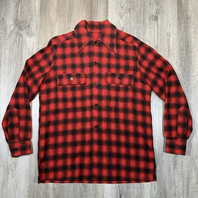 Camisa Chaqueta Vintage Años 70 Lana Sombra Búfalo Cuadros Roja Negra Para Hombre Pequeña Mediana Foto 1 de 4