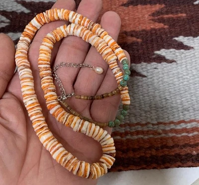 Gorgeous white Orange spiny oyster shell heishi necklace(b168c-w1.5) - Image 1 of 2