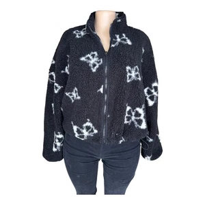Wild Fable Black & White Butterfly Print Sherpa Jacket Women’s Size M - Picture 1 of 4