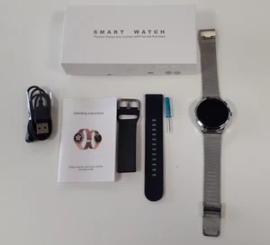 SMART WATCH Montre connectée avec 2 bracelets argenté + silicone Noir /EBQP - Photo 1/3